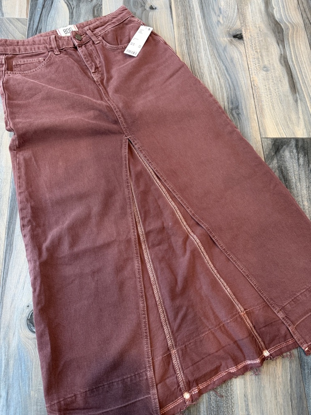 BDG brown washed denim High-Rise Maxi Skirt with Front Slit